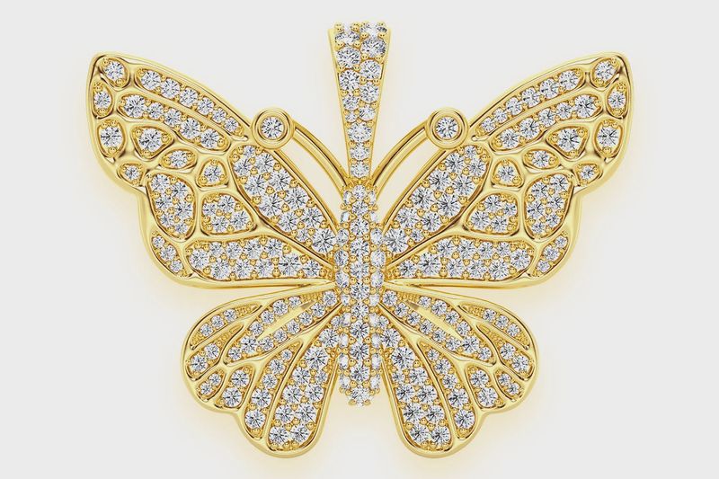 BUTTERFLY DIAMOND PENDANT 14K SOLID GOLD 2.00CTW
