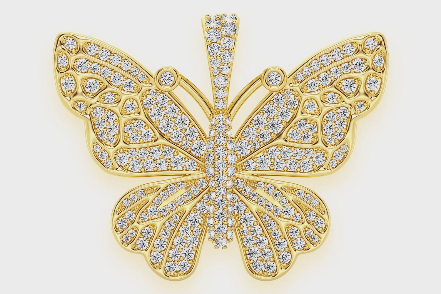 BUTTERFLY DIAMOND PENDANT 14K SOLID GOLD 2.00CTW, Color: Yellow Gold, Diamonds: VS