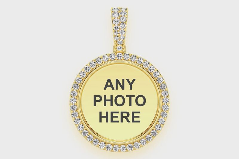 ROUND PICTURE MEMORY DIAMOND PENDANT 14K SOLID GOLD 0.50CTW
