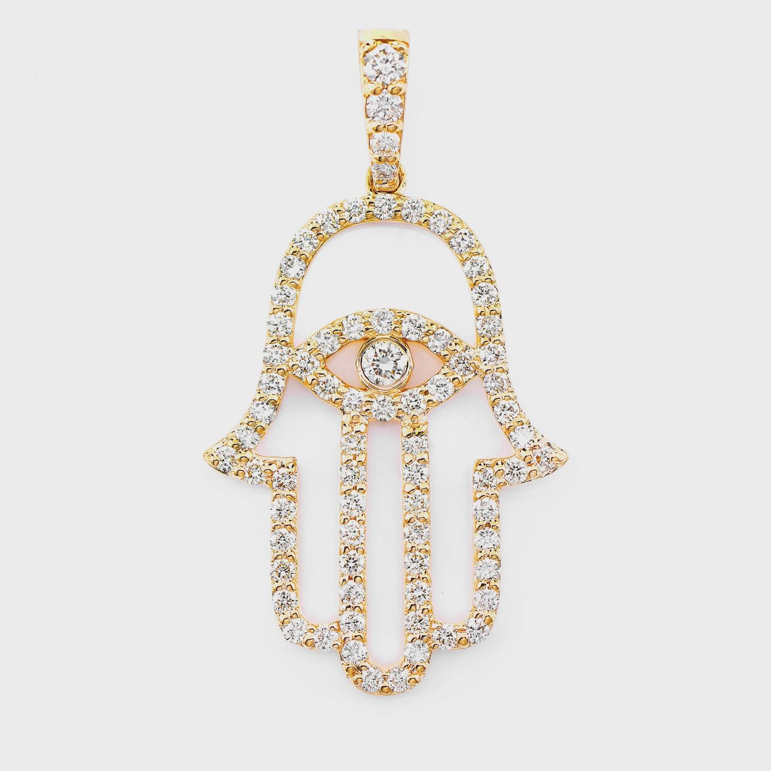 OPEN HAMSA EVIL EYE DIAMOND PENDANT 14K, Color: Yellow Gold, Diamonds: VS