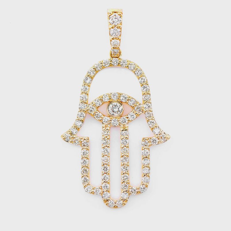 OPEN HAMSA EVIL EYE DIAMOND PENDANT 14K