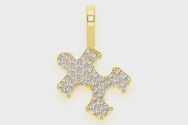 PUZZLE  PIECE DIAMOND PENDANT 14K SOLID GOLD 0.25CTW