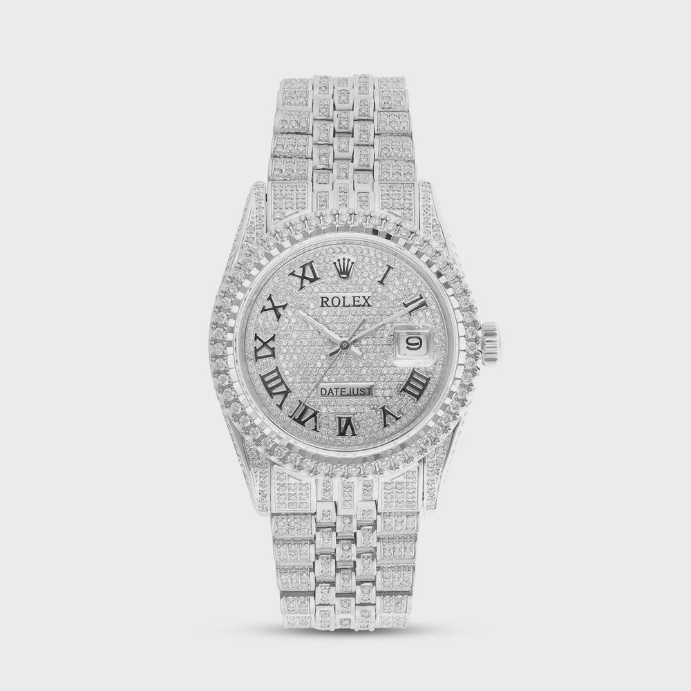 FULL DIAMOND WHITE GOLD 36MM ROLEX DATEJUST SILVER DIAMOND DIAL