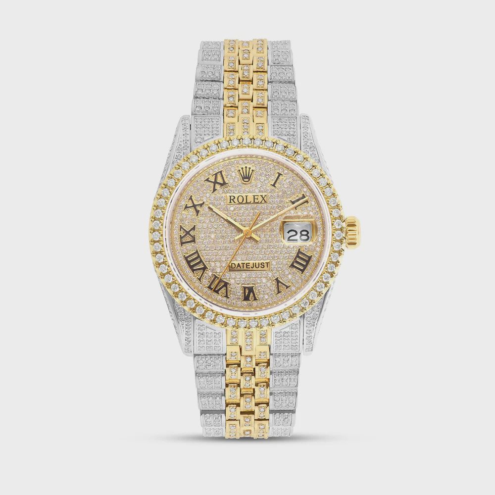 FULL DIAMOND TWO TONE GOLD ROLEX DATEJUST  YELLOW  GOLD  DIAMOND  DIAL