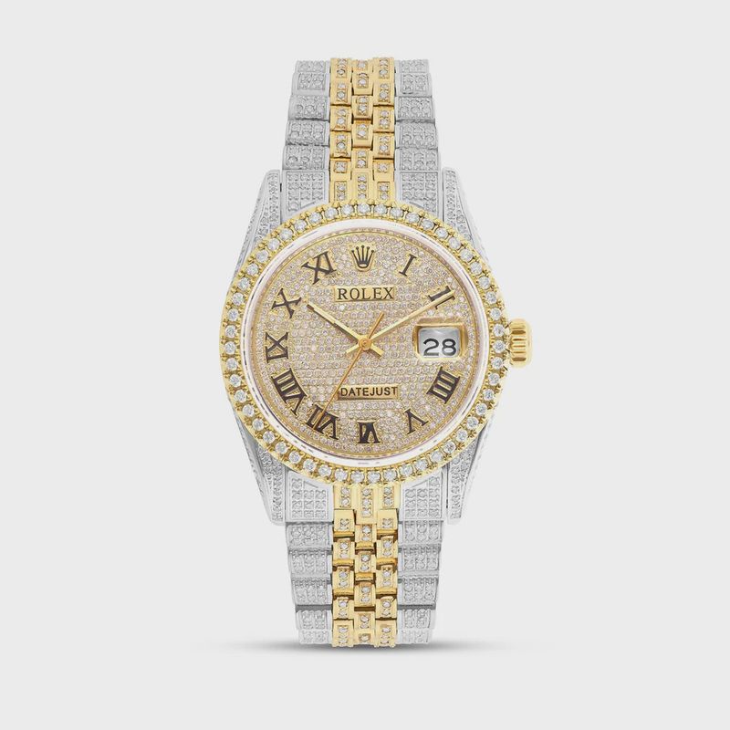 FULL DIAMOND TWO TONE GOLD ROLEX DATEJUST  YELLOW  GOLD  DIAMOND  DIAL