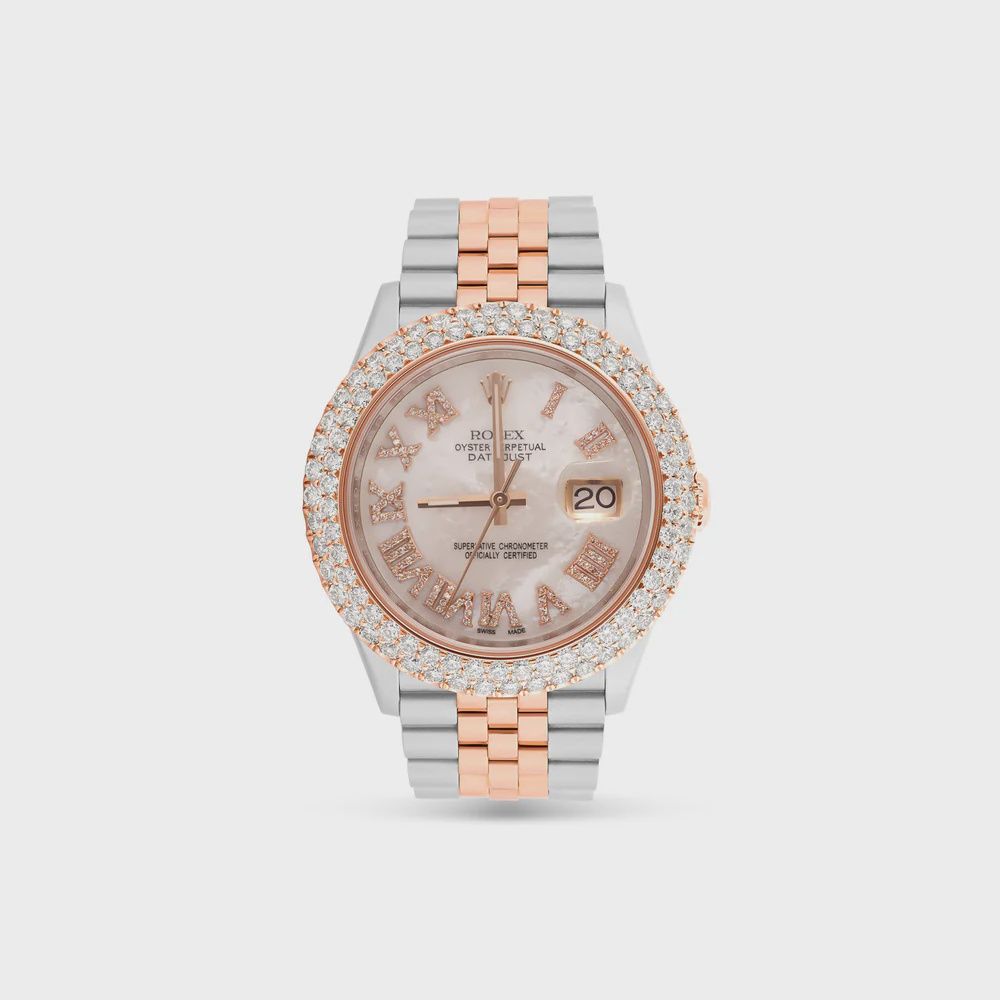 TWO-TONE ROLEX DATEJUST 36 MM WITH MOTHER OF PEARL DIAL &amp; TWO-ROW DIAMOND BEZEL