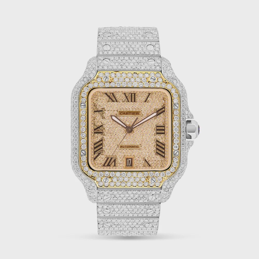 FULL DIAMOND SANTOS DE CARTIER 41 MM WITH YELLOW DIAMOND DIAL