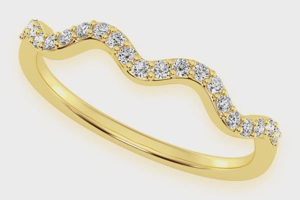 WAVY DIAMOND RING 14k SOLID GOLD 0.10CTW, Color: Yellow, Ring Size: 4