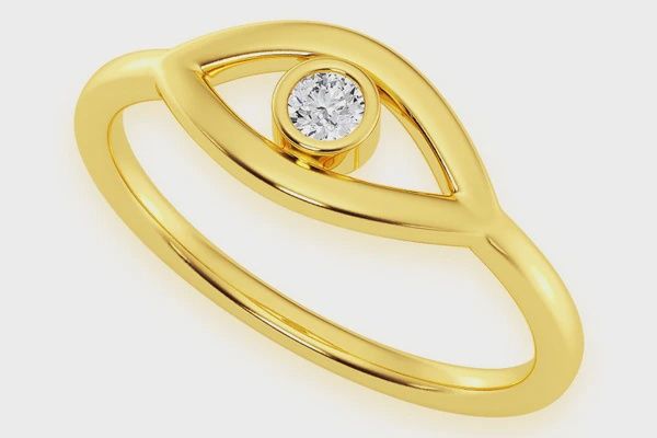 EVIL EYE DIAMOND RING 14k SOLID GOLD 0.05CTW, Color: Yellow, Ring Size: 4