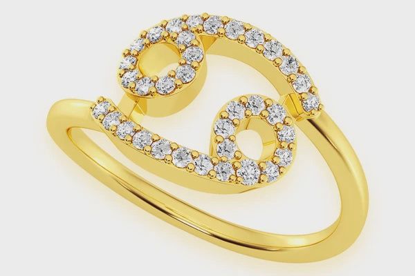 CANCER ZODIAC DIAMOND RING 14k SOLID GOLD 0.20CTW, Color: Yellow, Ring Size: 4
