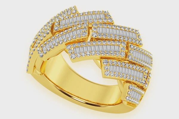 RAISED BAGUETTE MIAMI CUBAN RING 14K SOLID GOLD 2.30CTW, Color: Yellow, Ring Size: 6