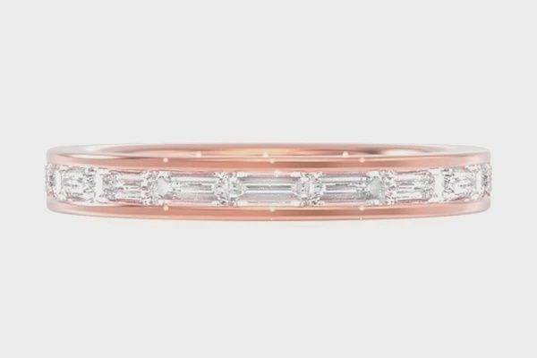 ONE ROW BAGUETTE CHANNEL DIAMOND BAND14KSOLID GOLD0.65CTW, Color: Rose Gold, Ring Size: 4