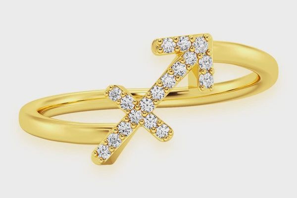 SAGITTARIUS  ZODIAC DIAMOND RING 14K SOLID GOLD 0.10CTW