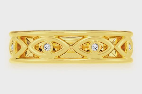 THE EVIL EYE DIAMOND RING 14K SOLID GOLD 0.05CTW, Color: Yellow Gold, Ring Size: 4