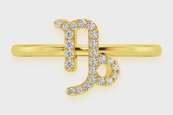 CAPRICORN ZODIAC DIAMOND RING 14K SOLID GOLD0.10CTW