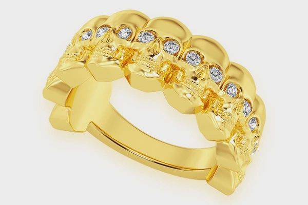 NINE SKULLS DIAMOND RING 14K SOLID GOLD 0.40CTW