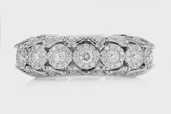 PYRAMID DIAMOND OPEN BAND RING 14K SOLID GOLD 0.95CTW
