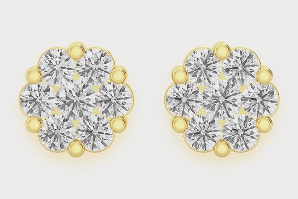 0.50CTW FLOWER STUD DIAMOND EARRINGS 14K SOLID GOLD