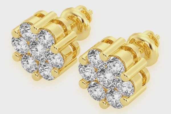 2.00CTW FLOWER STUD DIAMOND EARRINGS 14K SOLID GOLD