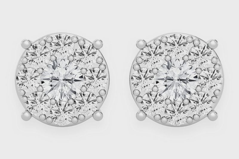 1.00CTW MOSAIC STUD DIAMOND EARRINGS 14K SOLID GOLD