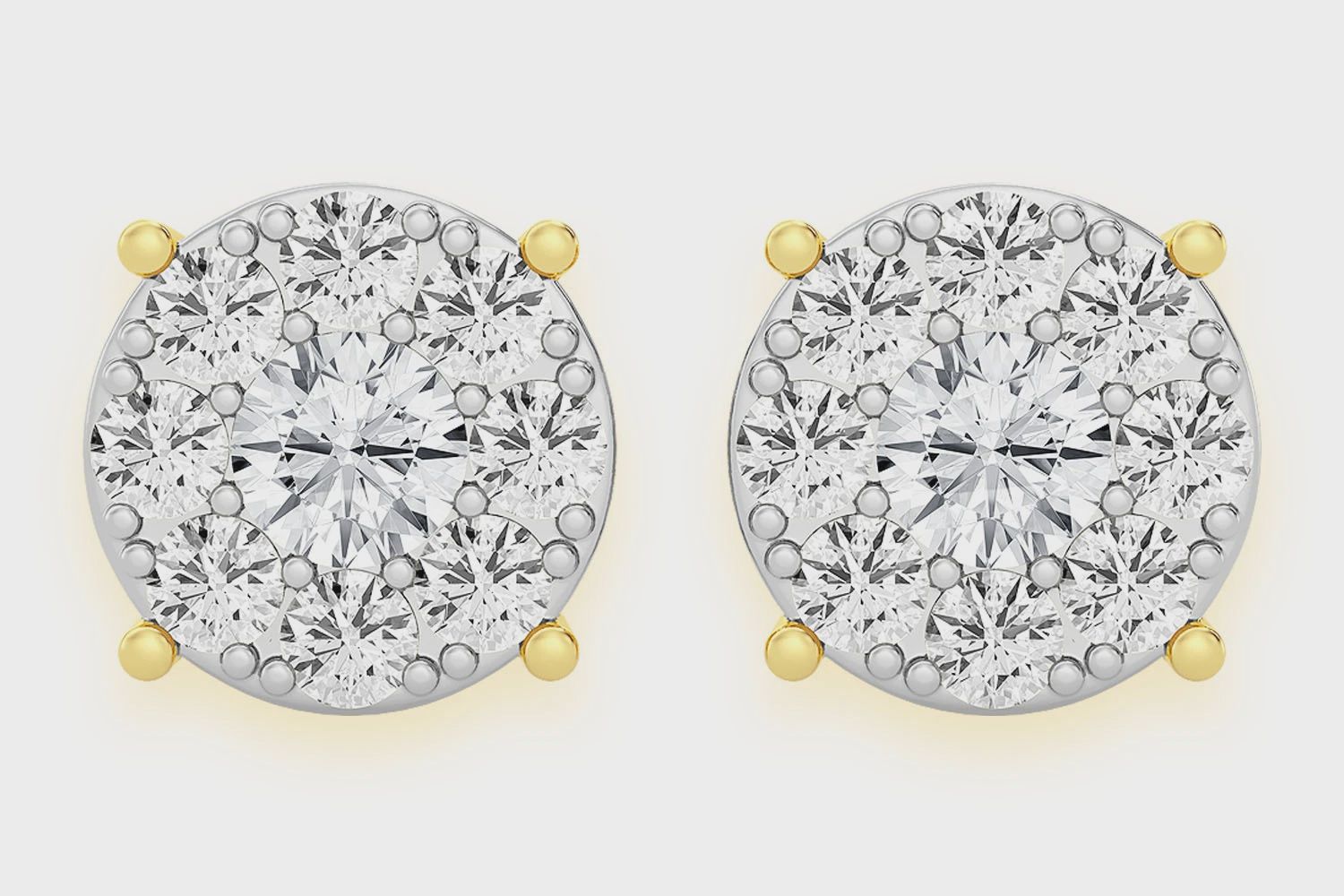 1.00CTW MOSAIC STUD DIAMOND EARRINGS 14K SOLID GOLD, Color: Yellow Gold