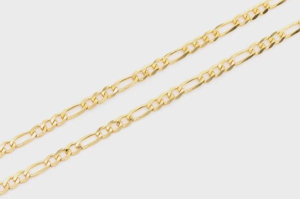 2MM FIGARO CHAIN 14K SOLID GOLD - BRACELET, Color: Yellow Gold, Size: 6.5&quot;, Style: Bracelet