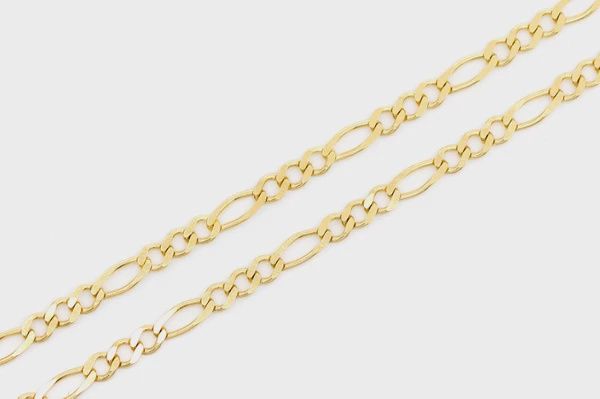 2.5MM FIGARO CHAIN 14K SOLID GOLD - BRACELET, Color: Yellow Gold, Size: 6.5&quot;, Style: Bracelet