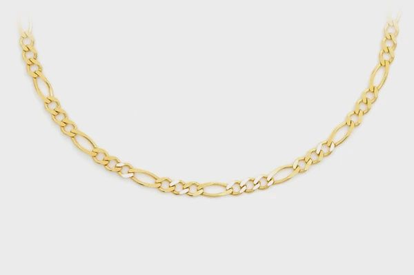 2.5MM FIGARO CHAIN 14K SOLID GOLD - NECKLACE, Color: Yellow Gold, Size: 16&quot;, Style: Necklace
