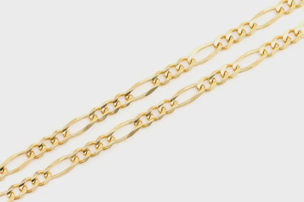 4MM FIGARO CHAIN 14K SOLID GOLD - BRACELET, Color: Yellow Gold, Size: 6.5&quot;, Style: Bracelet