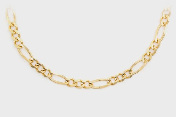 4MM FIGARO CHAIN 14K SOLID GOLD - NECKLACE, Color: Yellow Gold, Size: 16&quot;, Style: Necklace
