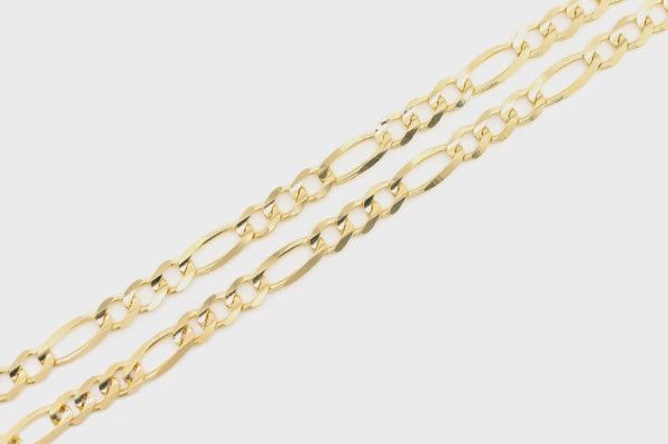 4.5MM FIGARO CHAIN 14K SOLID GOLD - BRACELET, Color: Yellow Gold, Size: 6.5&quot;, Style: Bracelet