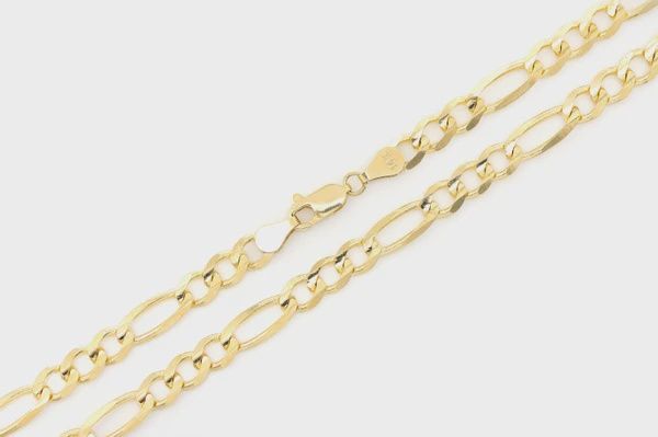 6MM FIGARO CHAIN 14K SOLID GOLD - BRACELET, Color: Yellow Gold, Size: 6.5&quot;, Style: Bracelet