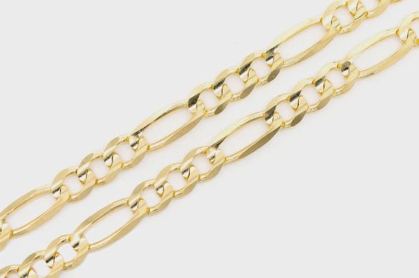 6.5MM FIGARO CHAIN 14K SOLID GOLD - BRACELET, Color: Yellow Gold, Size: 6.5&quot;, Style: Bracelet