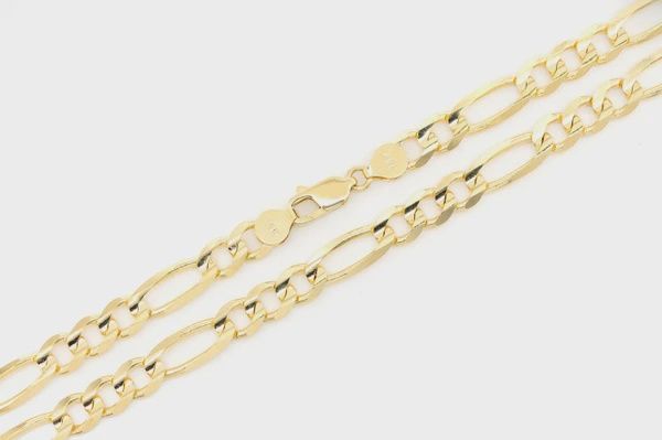 7MM FIGARO CHAIN 14K SOLID GOLD - BRACELET, Color: Yellow Gold, Size: 6.5&quot;, Style: Bracelet