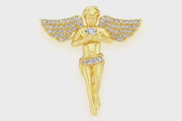 ANGEL DIAMOND PENDANT 14K SOLID GOLD 0.33 CTW, Color: Yellow Gold, Diamond Quality: VS