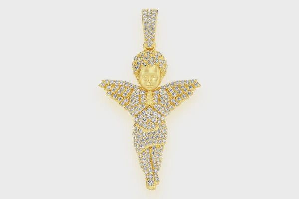 ANGEL PRAYING DIAMOND PENDANT 14K SOLID GOLD 1.15 CTW, Color: Yellow Gold, Diamond Quality: VS