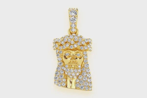 JESUS DIAMOND PENDANT 14K SOLID GOLD 0.33 CTW, Color: Yellow Gold, Diamond Quality: VS