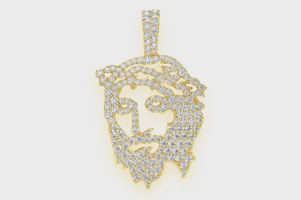 JESUS SILHOUETTE DIAMOND PENDANT 14K SOLID GOLD 1.25CTW, Color: Yellow Gold, Diamonds: VS