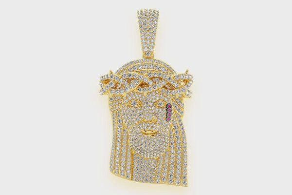 JESUS DIAMOND PENDANT 14K SOLID GOLD 5.25CTW, Color: Yellow Gold, Diamonds: VS