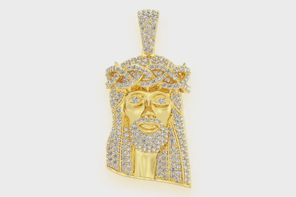 JESUS DIAMOND PENDANT 14K SOLID GOLD 1.50CTW, Color: Yellow Gold, Diamonds: VS