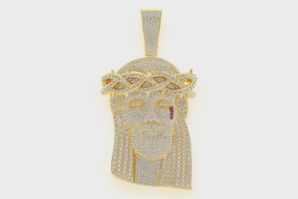 JESUS OF NAZARETH DIAMOND PENDANT 14K SOLID GOLD 22.25CTW, Color: Yellow Gold, Diamonds: VS