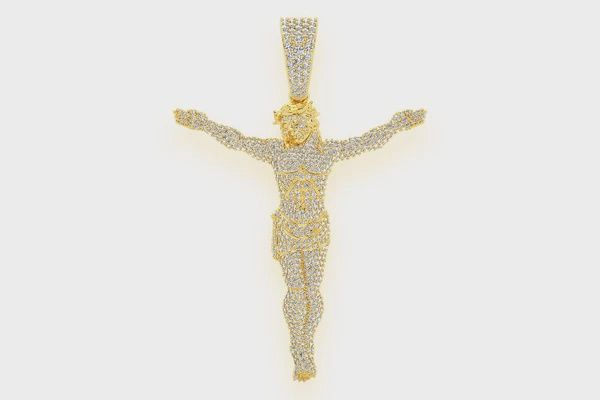 JESUS CRUCIFIX DIAMOND PENDANT 14K SOLID GOLD 3.30CTW, Color: Yellow Gold, Diamonds: VS