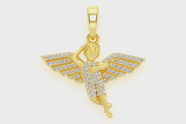 ANGEL DIAMOND PENDANT 14K SOLID GOLD 0.33CTW, Color: Yellow Gold, Diamonds: VS