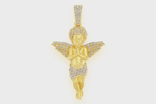 PRAYING ANGEL DIAMOND PENDANT 14K SOLID GOLD 0.50CTW, Color: Yellow Gold, Diamonds: VS