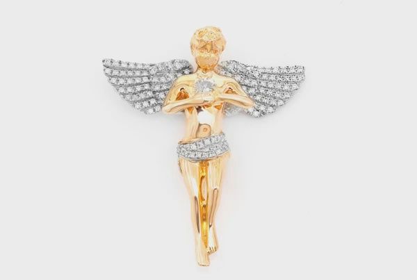 ANGEL DIAMOND PENDANT 14K SOLID GOLD 0.5CTW, Color: Yellow Gold, Diamonds: VS