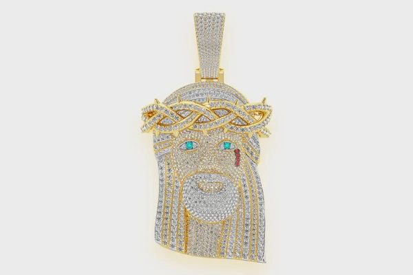 JESUS DIAMOND PENDANT 14K SOLID GOLD 35.65CTW, Color: Yellow Gold, Diamonds: VS