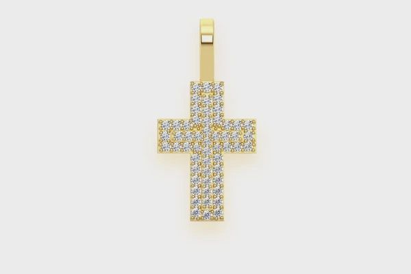TWO LAYER CROSS DIAMOND PENDANT 14K SOLID GOLD 0.25CTW, Color: Yellow Gold, Diamond: VS