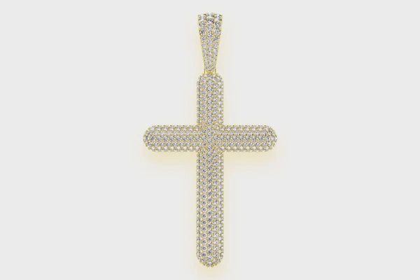 BUBBLY CROSS DIAMOND PENDANT 14K SOLID GOLD 8.50CTW, Color: Yellow Gold, Diamond: VS