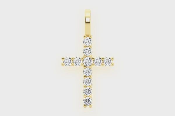 ONE ROW CROSS DIAMOND PENDANT 14K SOLID GOLD 0.25CTW, Color: Yellow Gold, Diamond: VS