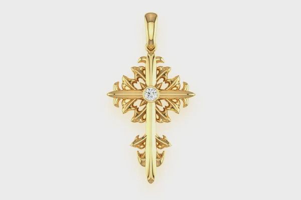 FILIGREE CROSS 14K SOLID GOLD 0.20CTW, Color: Yellow Gold, Diamond: VS